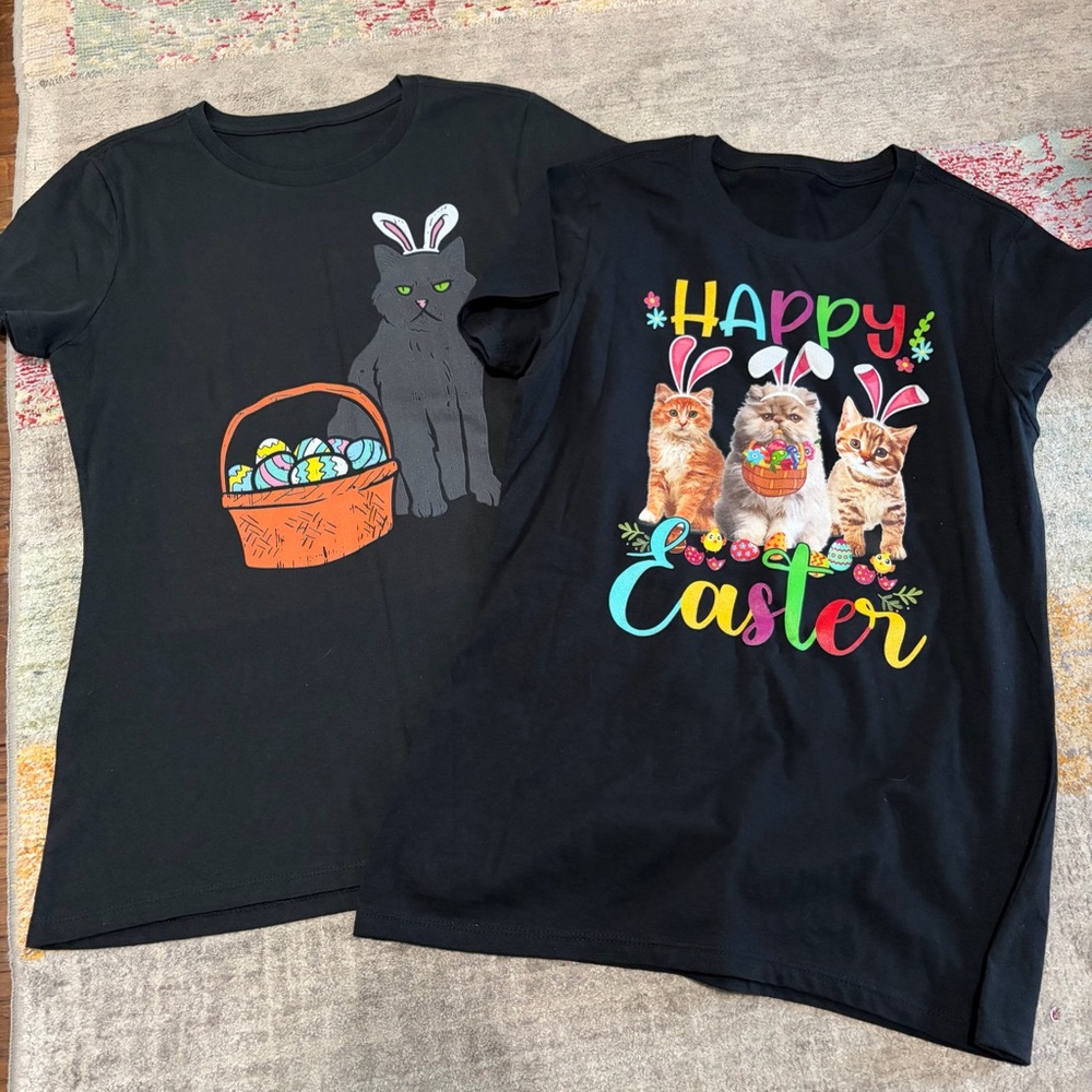 Grumpy Cats Easter 2 Tee Shirts Black Small Happy Easter NWOT